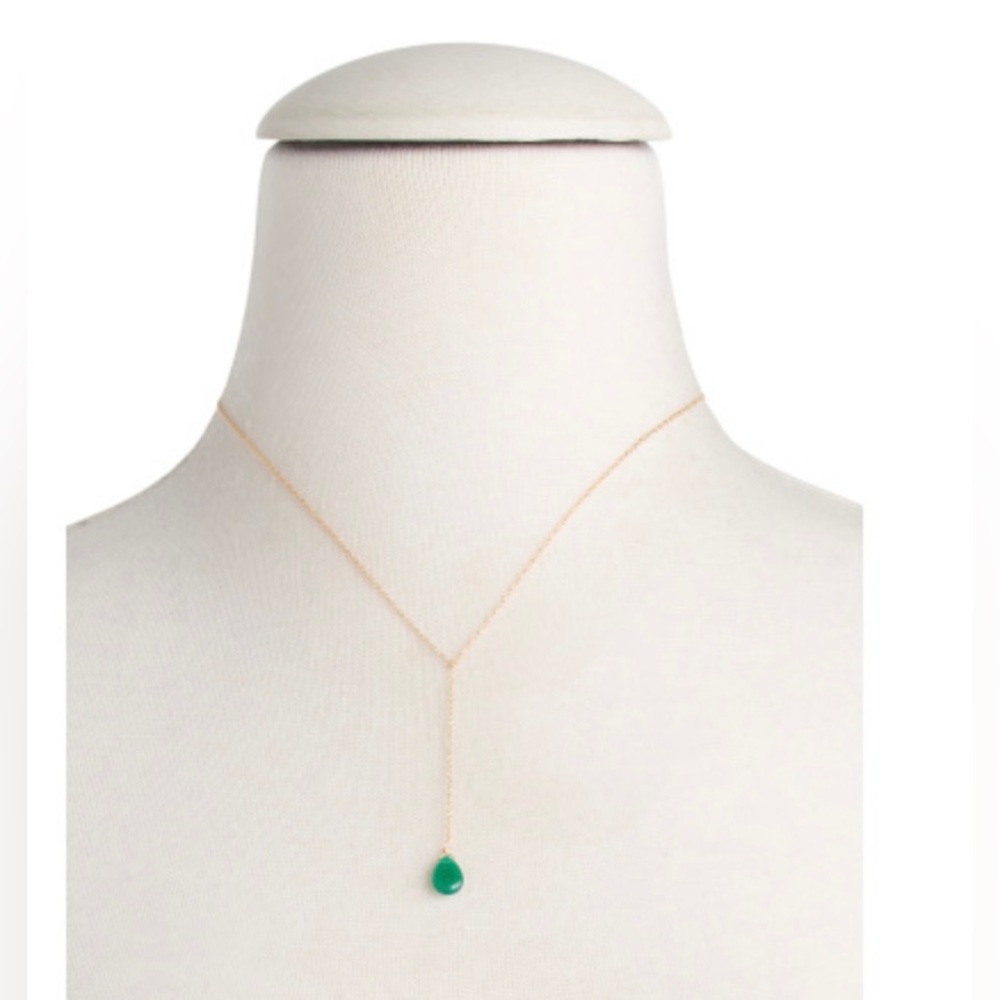 Gold plated green onyx Y necklace